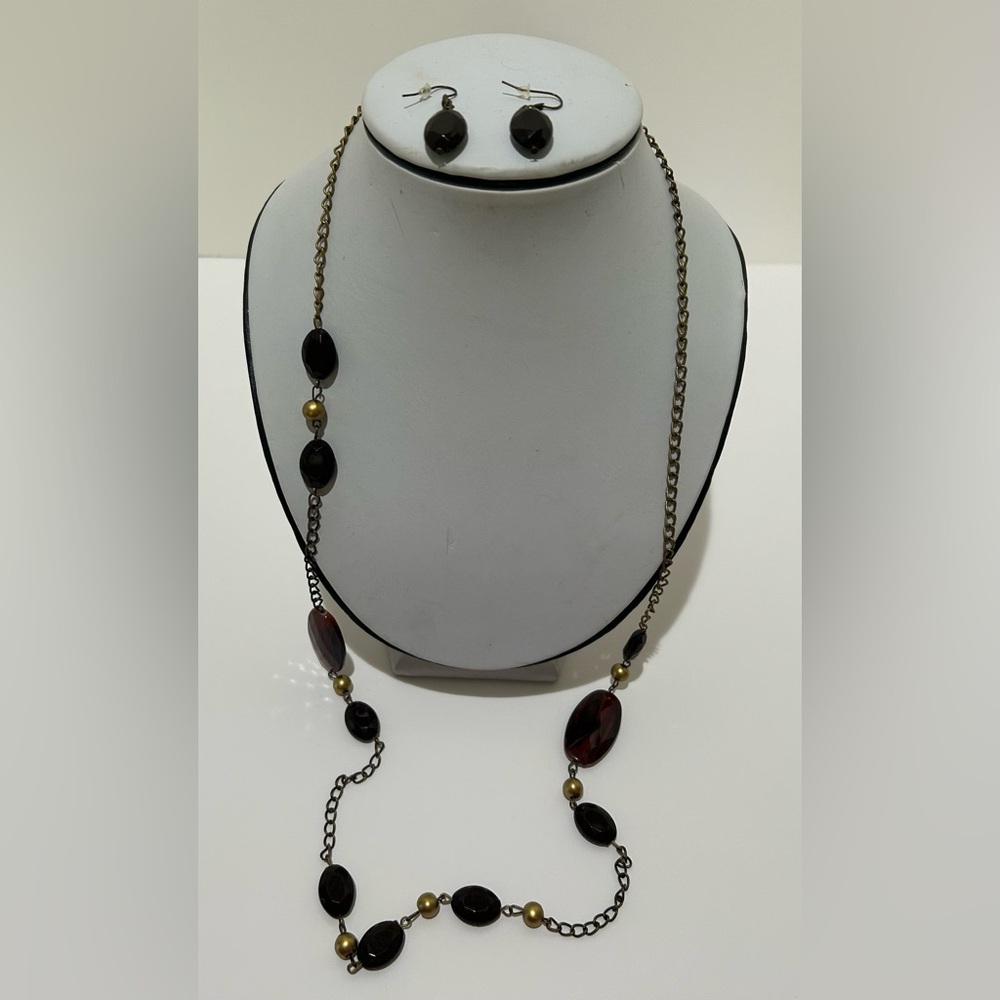 Necklace and Drop Earrings glossy Beaded long single strand station-style Set